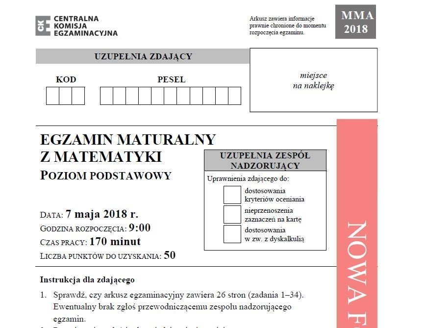 Matura 2018 matematyka poziom podstawowy - arkusze, odpowiedzi. Matura