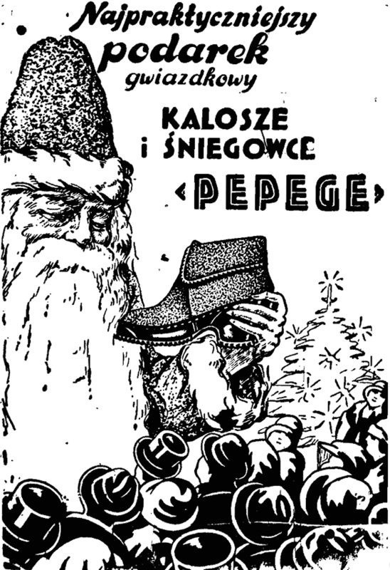 Jedna z reklam - Święty Mikołaj z kaloszami Pepege