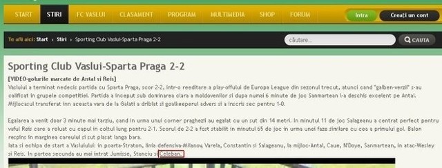 Strona rumuńskiego klubu podaje, że Celeban zagrał dla Vaslui