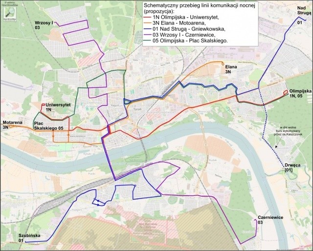 Proponowane przez UMT zmiany w kursowaniu komunikacji miejskiej w Toruniu. Więcej: TUTAJ