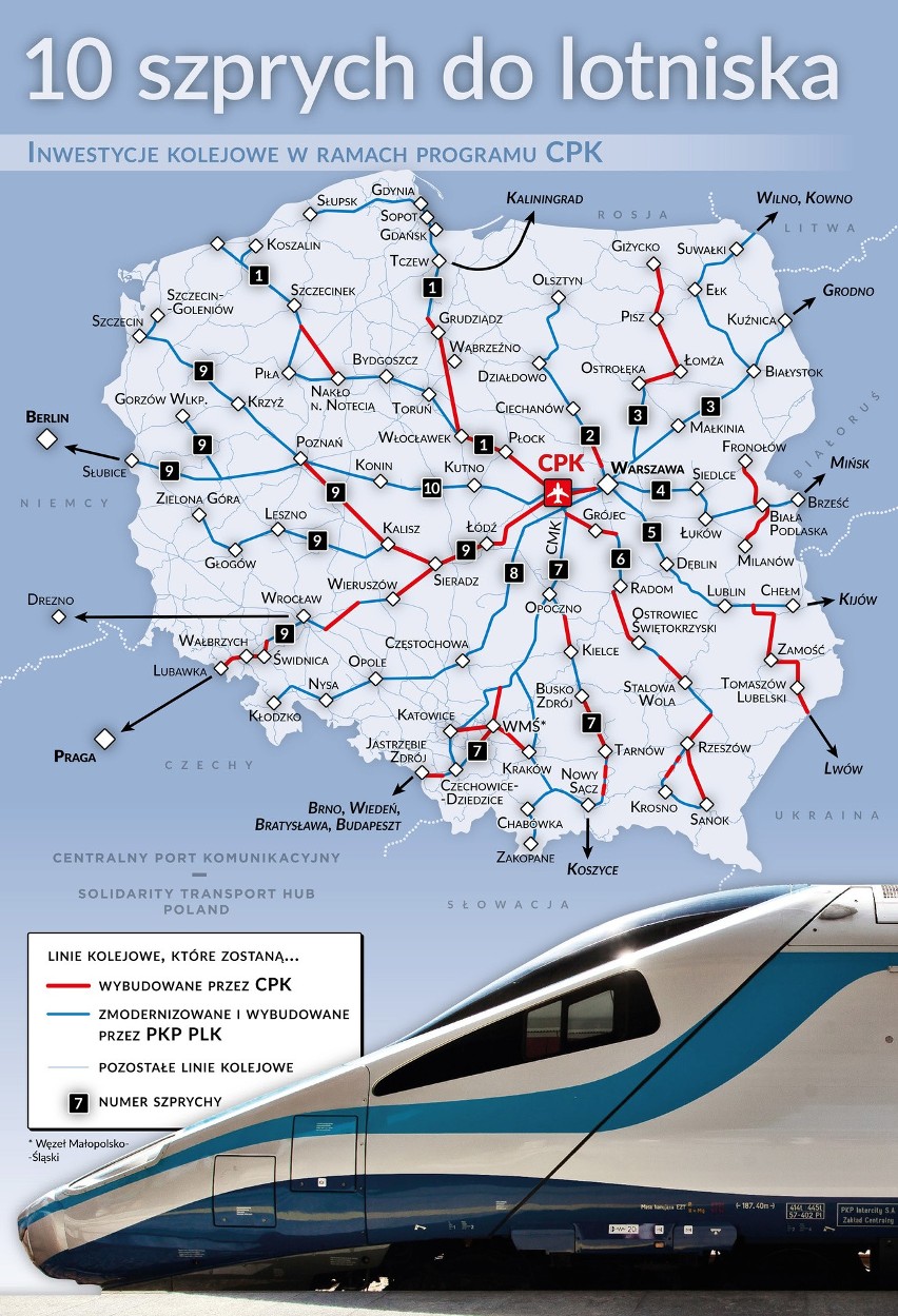 Mapa tworzonych nowych i istniejących linii kolejowych