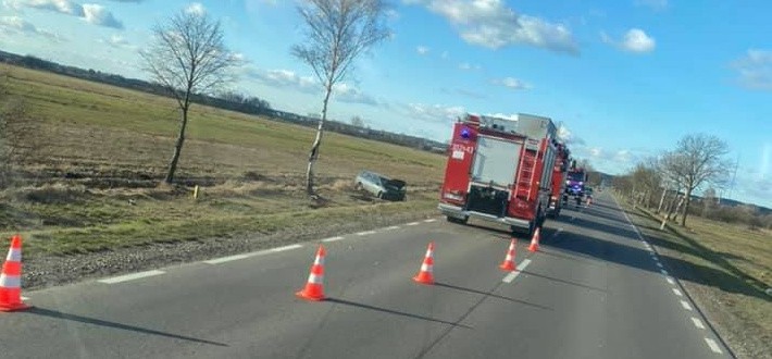 Fasty. Kolizja na Drodze Krajowej nr 65. Nietrzeźwy kierowca wypadł z jezdni na pobocze 