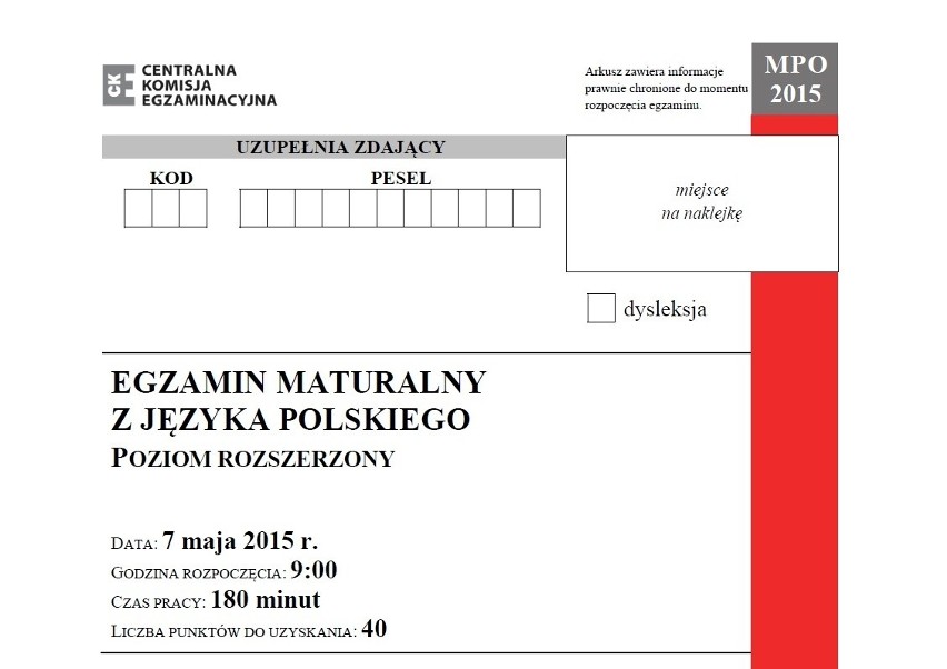 Matura 2015. Język polski, rozszerzony ARKUSZ, PYTANIA,...