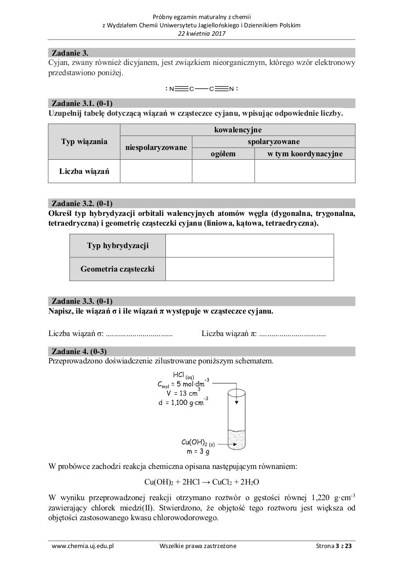 Matura z chemii 2017 r. z Wydziałem Chemii Uniwersytetu Jagiellońskiego [ZADANIA, ARKUSZE] 