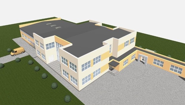 Tak będzie wyglądał budynek warsztatów szkolnych w Kostrzynie. Ma on stanąć na terenie przy budynku szkoły i będzie połączony z nią specjalnym łącznikiem.