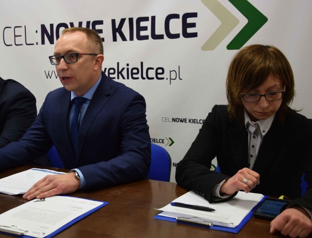 Świętokrzyski poseł i przewodniczący Platformy Obywatelskiej w regionie Artur Gierada oraz radna Rady Miasta Kielce z Platformy Obywatelskiej Katarzyna Zapała.