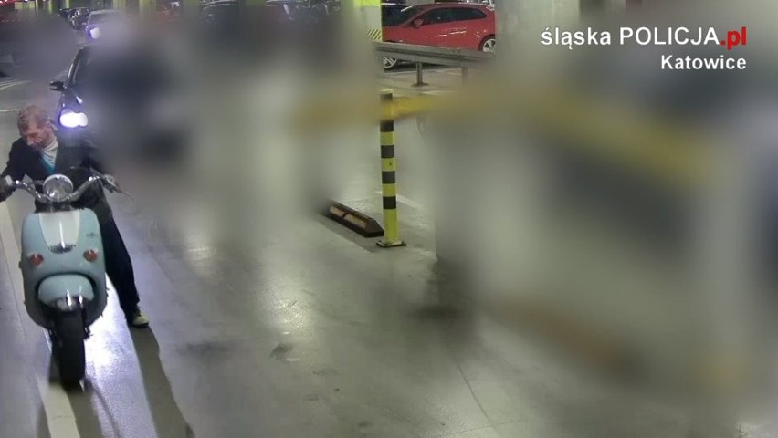 Mężczyzna ukradł skuter z podziemnego parkingu Galerii Katowickiej. Szukają go policjanci WIDEO+ZDJĘCIA