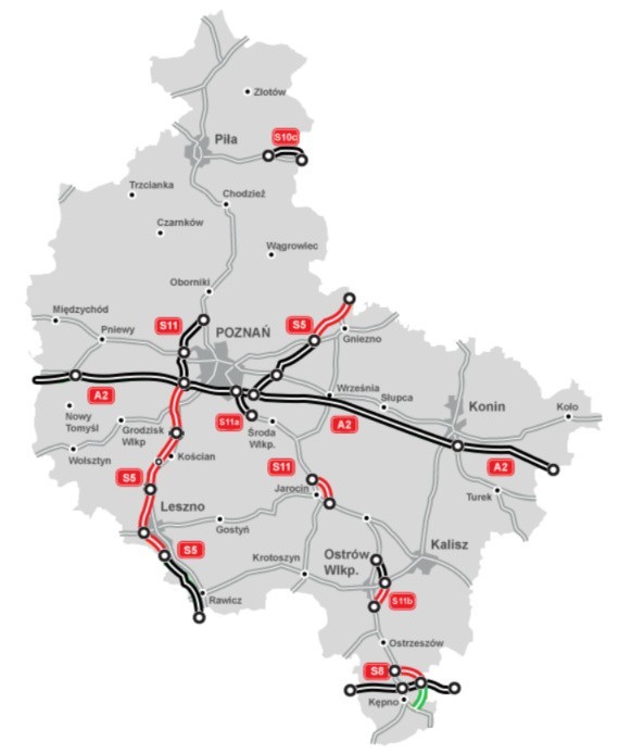 Mapa Stanu Budowy Dróg – wielkopolskie – luty 2016 r.