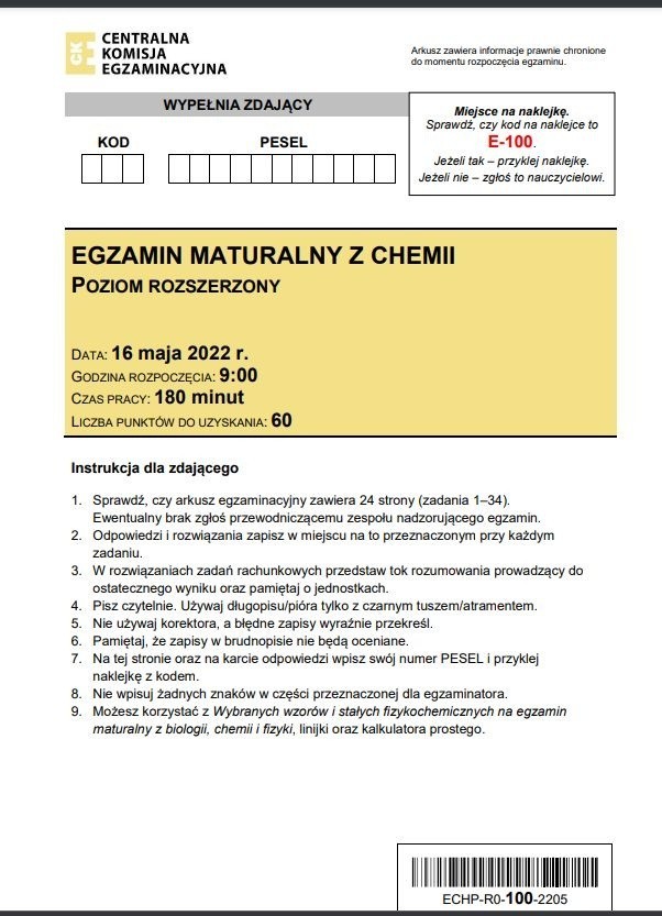 Matura 2022: rozszerzona chemia. Odpowiedzi i arkusz pytań opublikujemy po egzaminie. Jakie były zadania? Są pierwsze opinie - 16 maja 2022