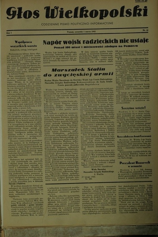 Głos Wielkopolski z 1 marca 1945 - zobacz archiwalne wydanie [ZDJĘCIA]
