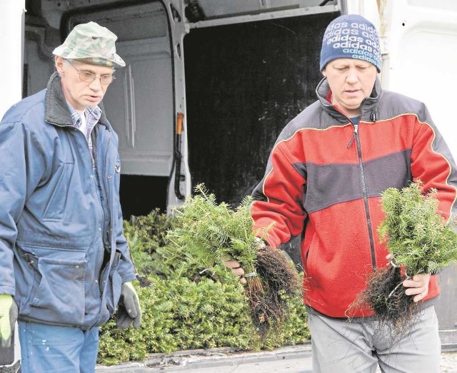 Mateusz Nędza-Kubiniec (z prawej) zainaugurował akcję rozdawania sadzonek jodły i buka dla właścicieli terenów leśnych