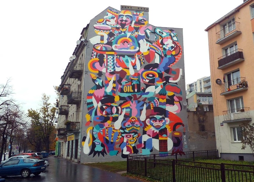 Mural na kamienicy przy ul. Rzgowskiej 52 w Łodzi
