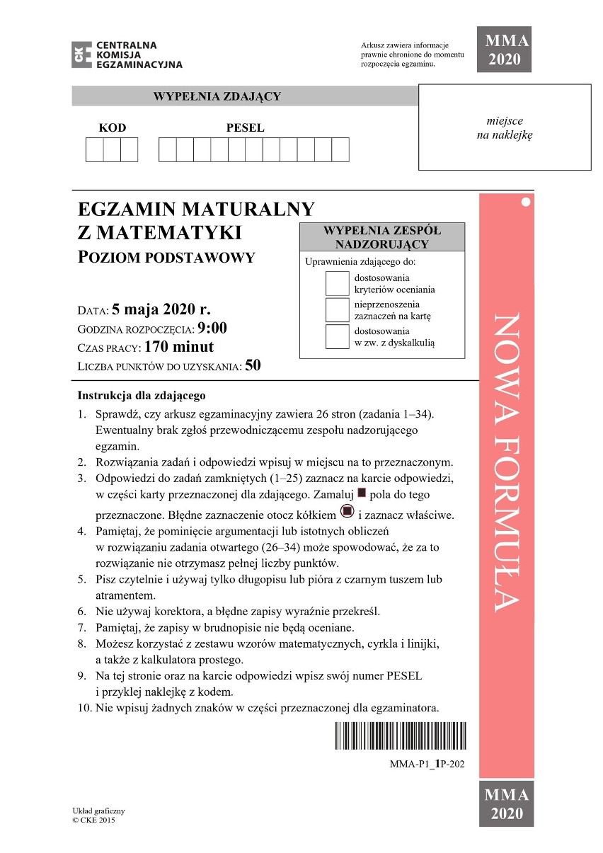 Matura z matematyki 2020