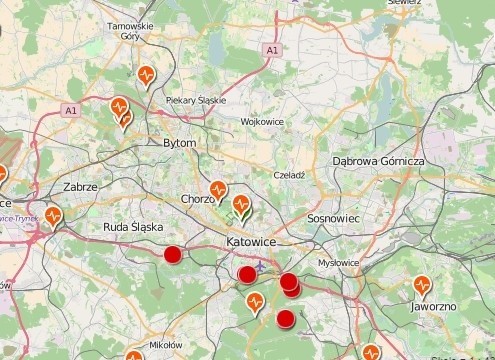 Mapa wstrząsów i stacji sejsmicznych Górnośląskiej...