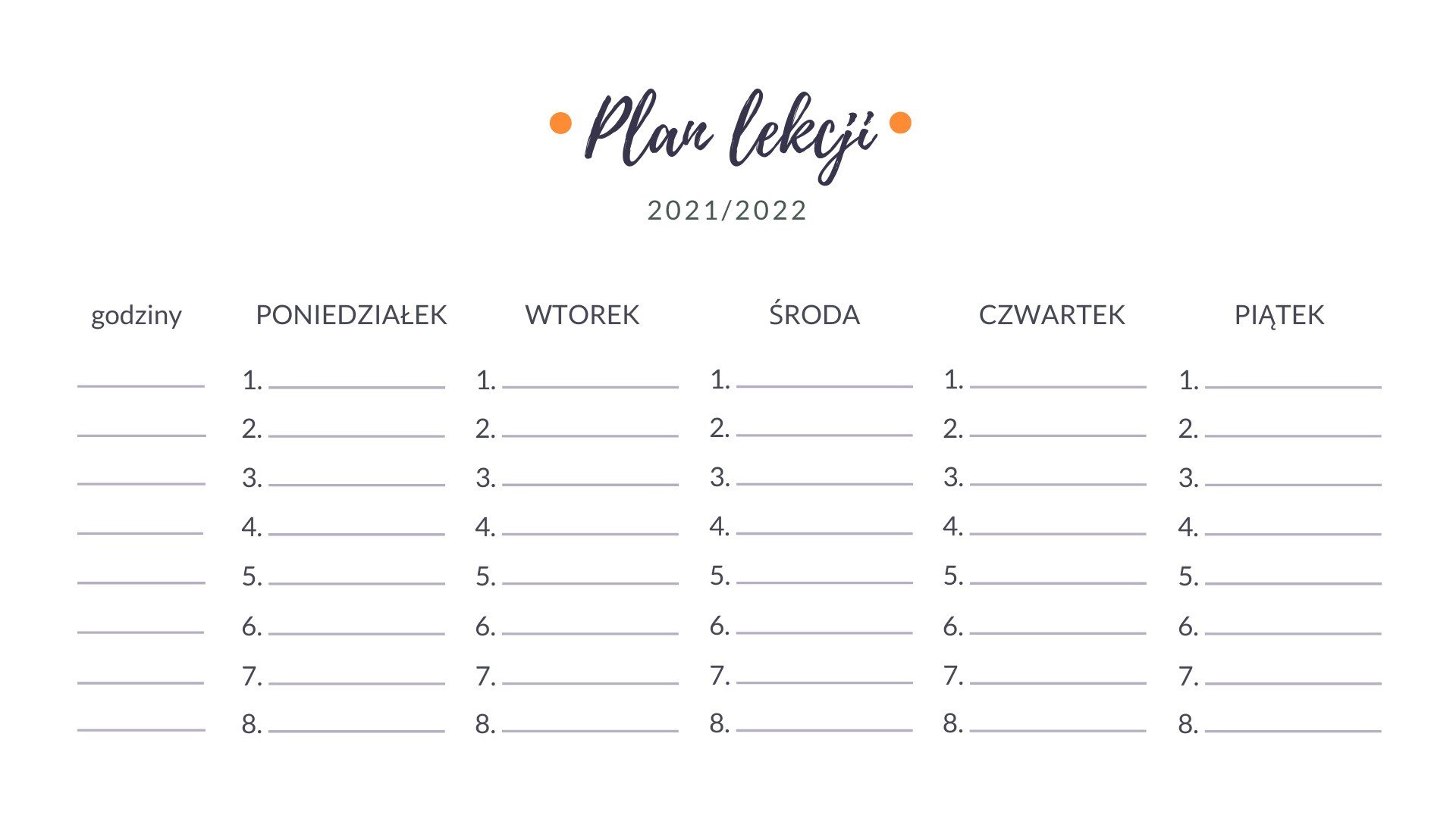 Plan lekcji 2021/2022 do pobrania za darmo (PDF) różne wzory. Wybierz