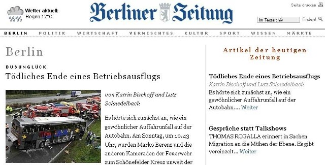 Berliner Zeitung o wypadku polskiego autokaru.