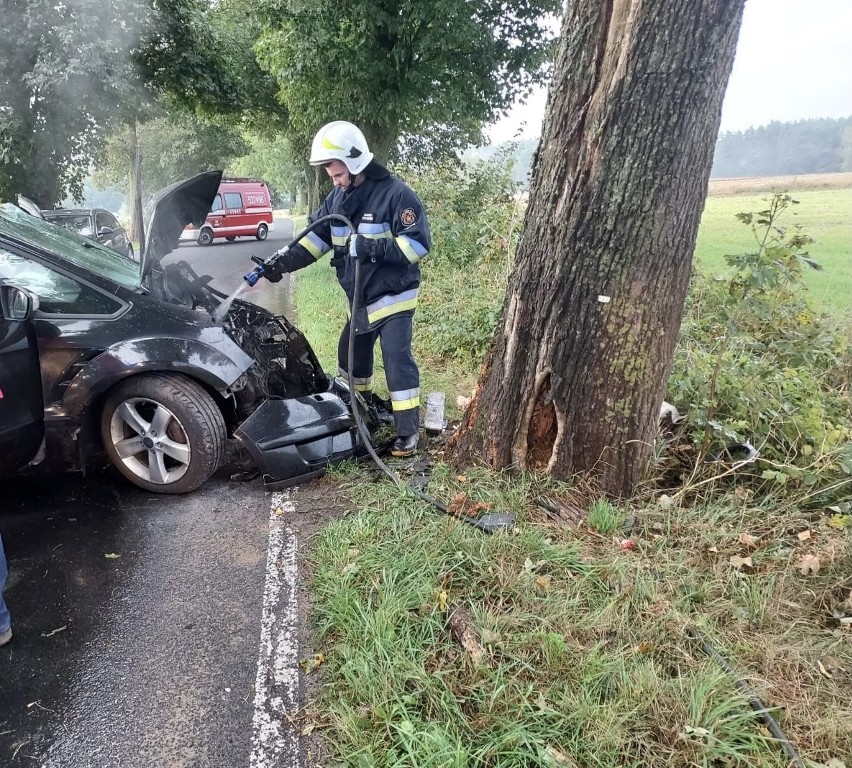 Wypadek w Piesienicy. Auto uderzyło w drzewo, trzy osoby poszkodowane