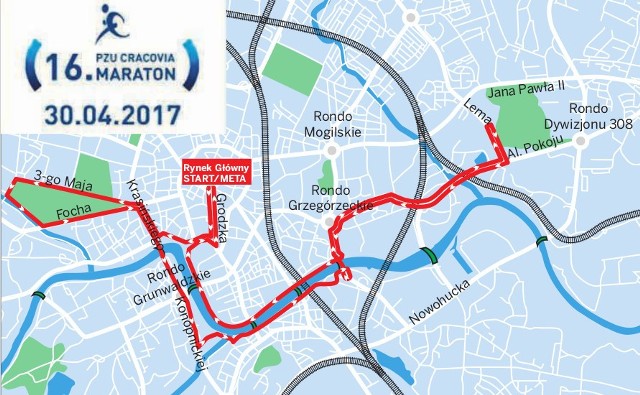 Trasa biegu PZU Cracovia Maraton