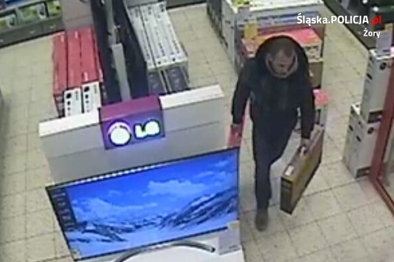 Monitoring zarejestrował złodzieja w Żorach. Ukradł dwa telewizory ze sklepu
