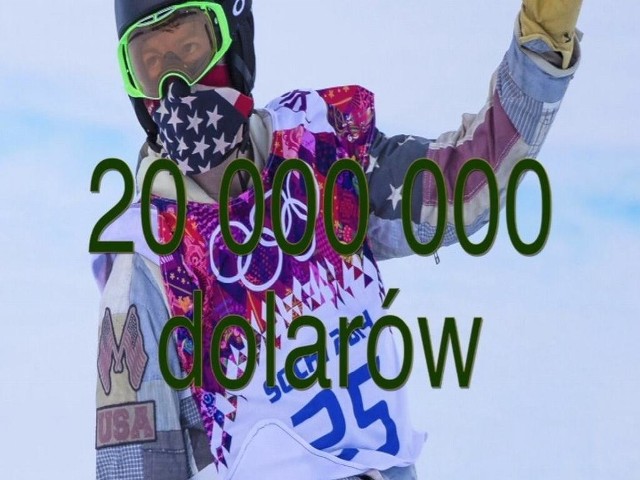 Amerykanin Shaun White, snowboardzista, zarabia około 20 mln dolarów.