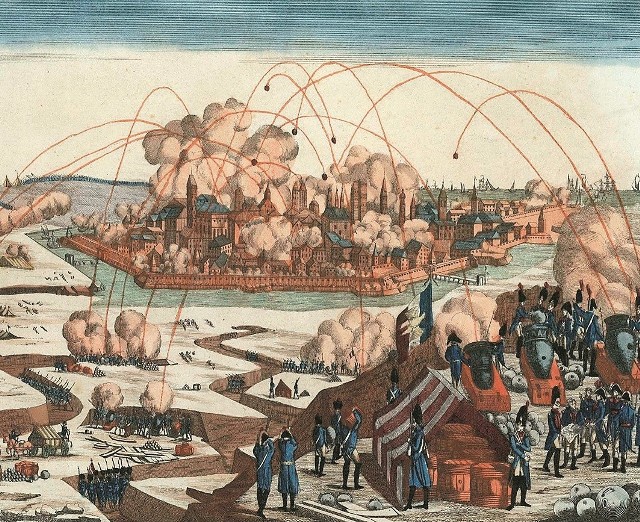 Artystyczna wizja opisywanego przez Karla Raimunda Behrenda oblężenia Gdańska w roku 1807
