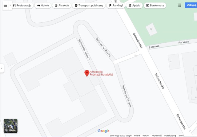 Zmiana nazwy ulicy na mapach Google. Ambasada Rosji przy ulicy Bohaterów Ukrainy