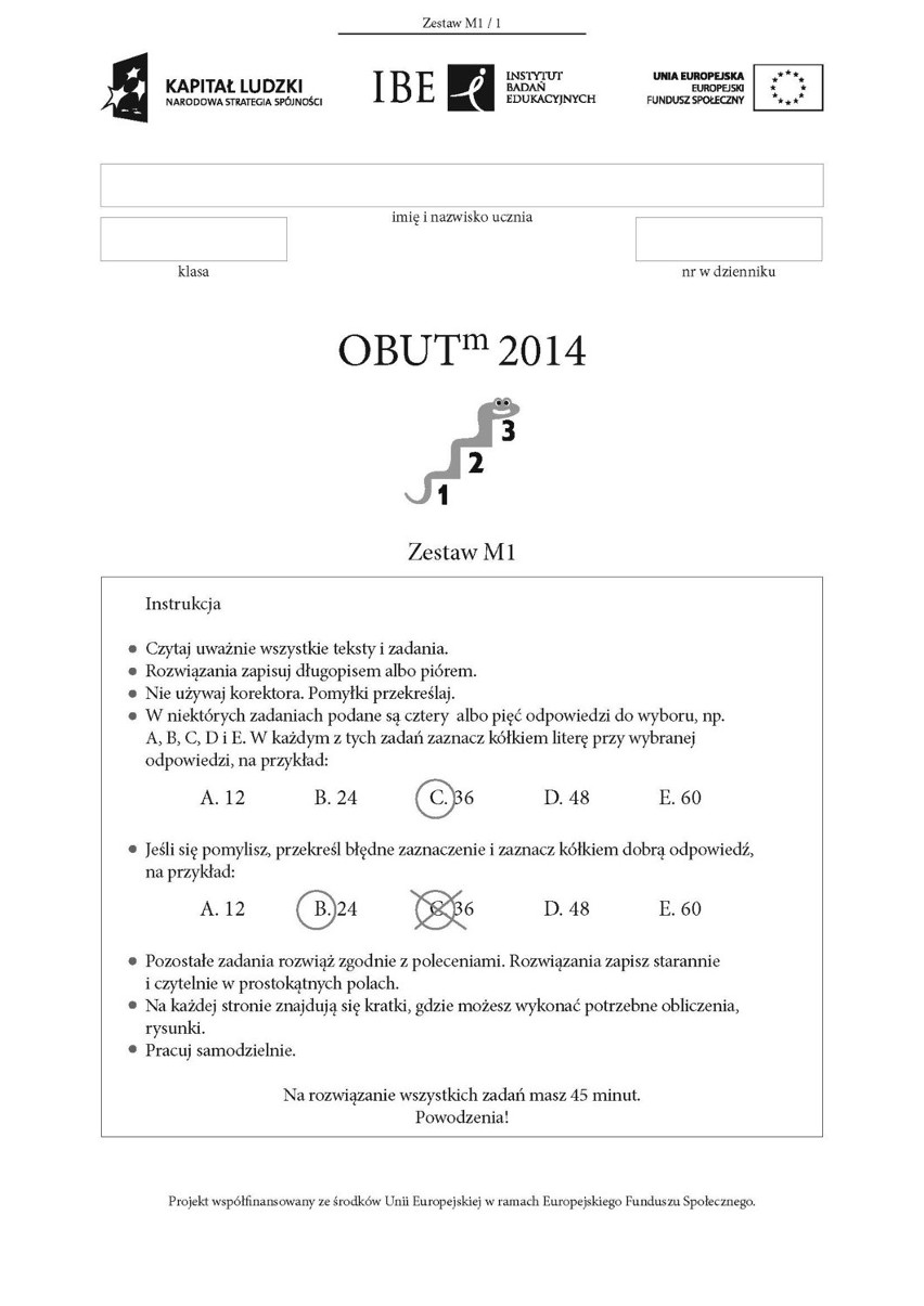 Sprawdzian trzecioklasisty OBUT 2014 [ARKUSZ PDF, ZADANIA,...
