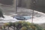 Kierowca Tesli urządził rajd przez zalaną drogę. Niesamowite sceny w San Diego w USA - WIDEO