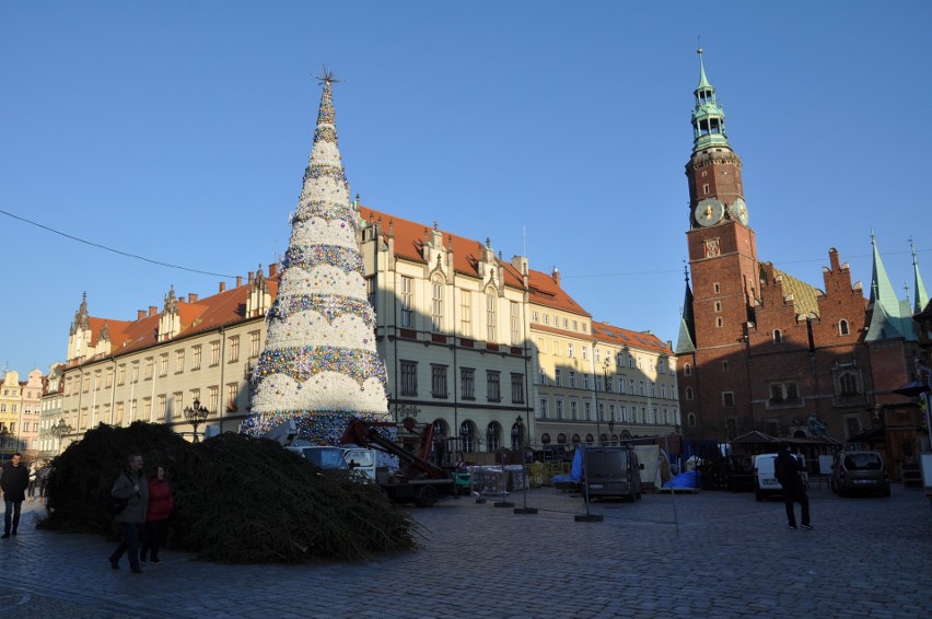 Choinka stanęła na wrocławskim Rynku. Zobacz, jak wygląda w tym roku [ZDJĘCIA]