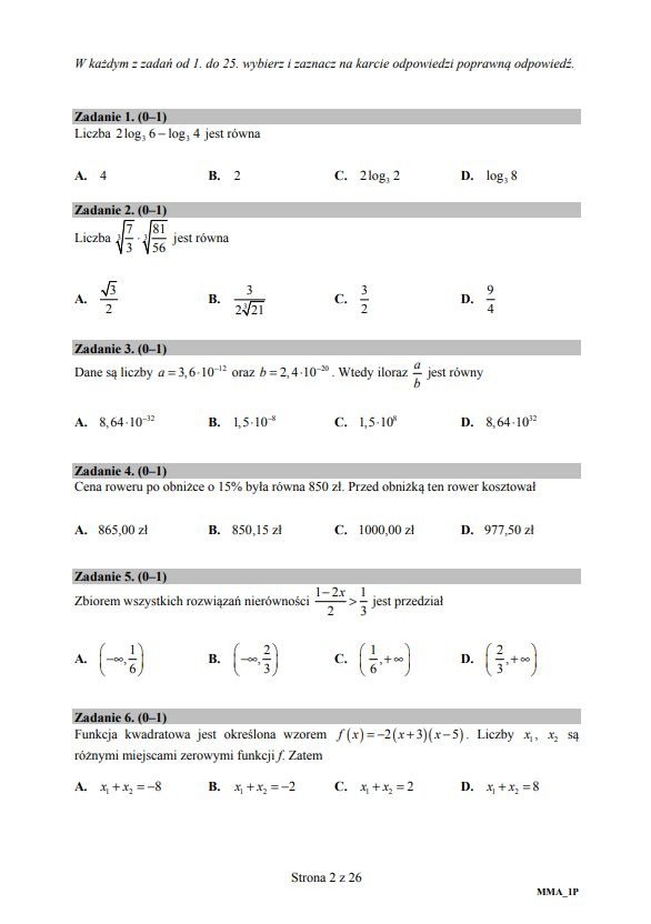 Matura matematyka - ODPOWIEDZI, ARKUSZE, ROZWIĄZANIA,...