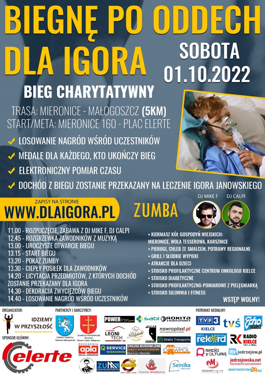 Charytatywny akcja "Biegnę po oddech dla Igora" na trasie Mieronice - Małogoszcz, już w październiku. Trwają zapisy