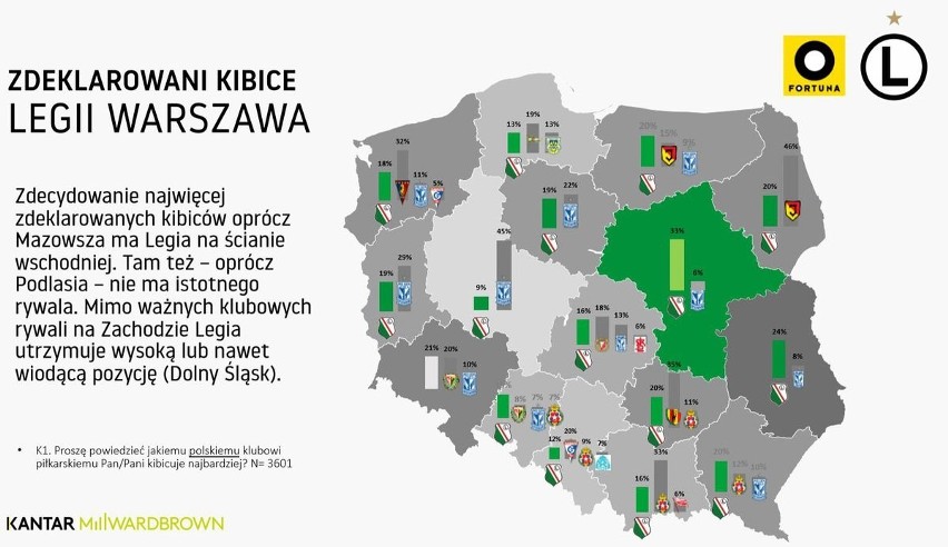 Mapa sympatii klubowych w Polsce.