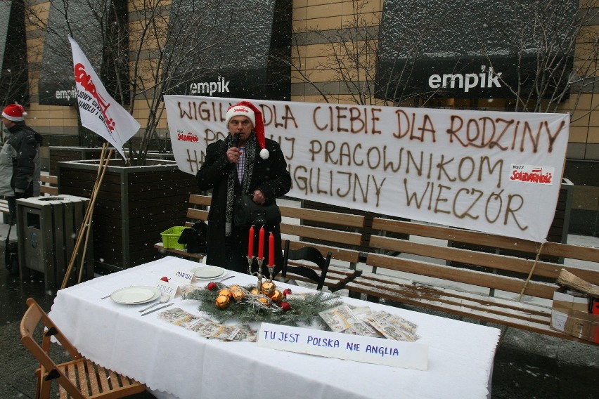 Solidarność protestowała w Katowicach przeciwko pracy w Wigilię