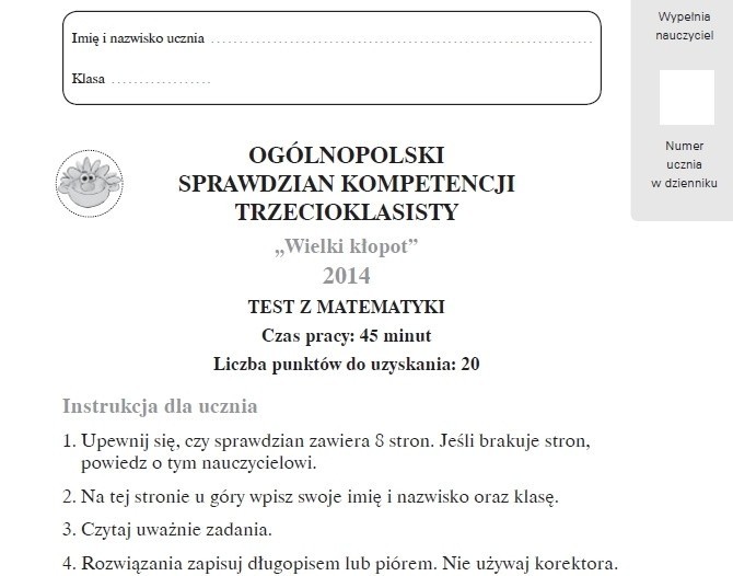 Sprawdzian trzecioklasisty 2014 z OPERONEM. ARKUSZE,...