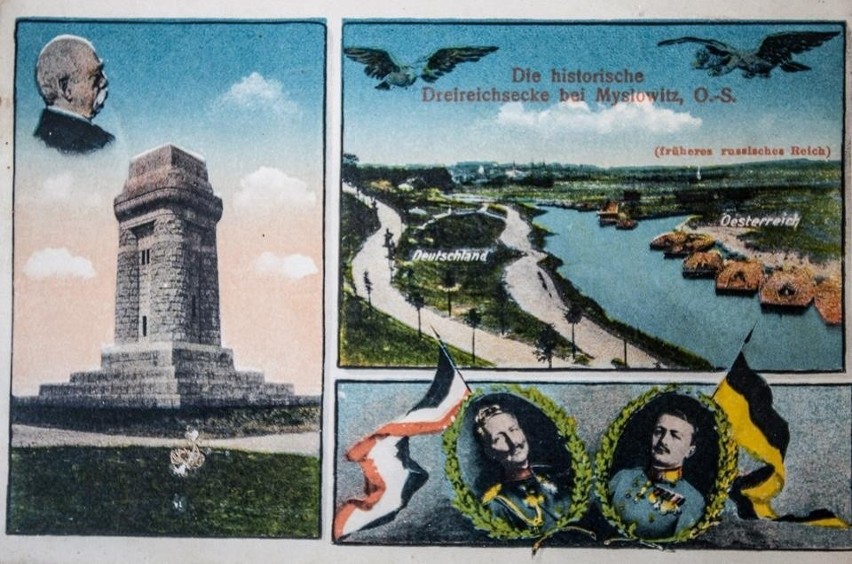 Pocztówka z 1918 roku przedstawiająca Trójkąt Trzech Cesarzy...