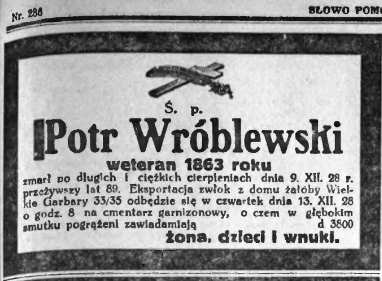 Porucznik Piotr Wróblewski zmarł niecały miesiąc później, 9...