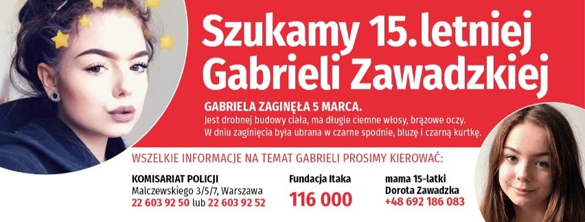 15-letnia Gabrysia zaginęła 3 tygodnie temu w Gdańsku. Wciąż nie ma od niej wieści. Poszukiwania trwają