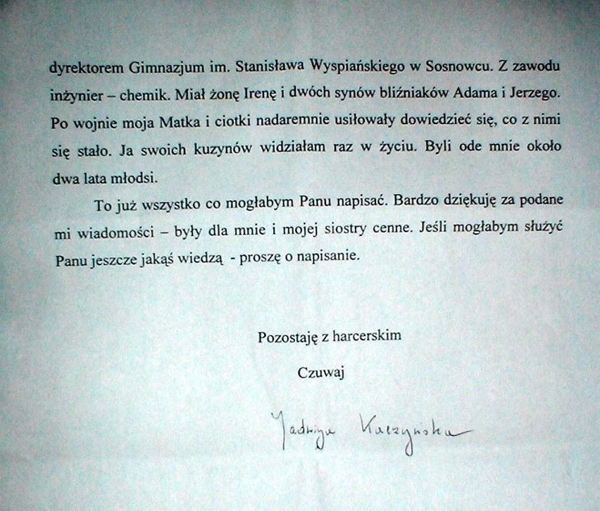 - Końcowy fragment listu Jadwigi Kaczyńskiej do druha...