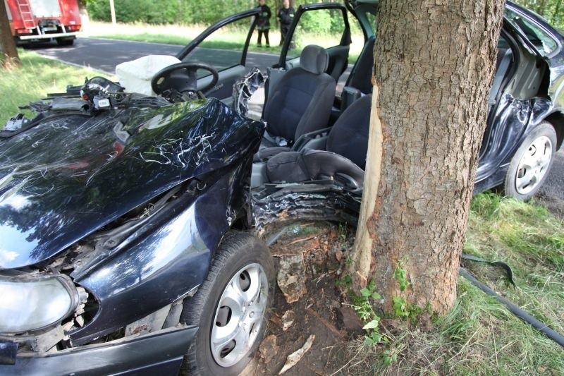 Renault wypadł z drogi i uderzył w drzewo