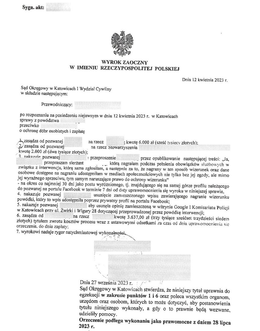 Wyrok Sądu Okręgowego w Katowicach dotyczący upublicznienia...