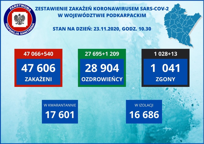 540 zakażeń na Podkarpaciu. W Polsce 15 002 nowych przypadków [RAPORT 23.11]