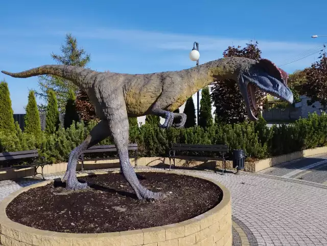 Figura dinozaura stanęła przed Urzędem Gminy w Borkowicach.