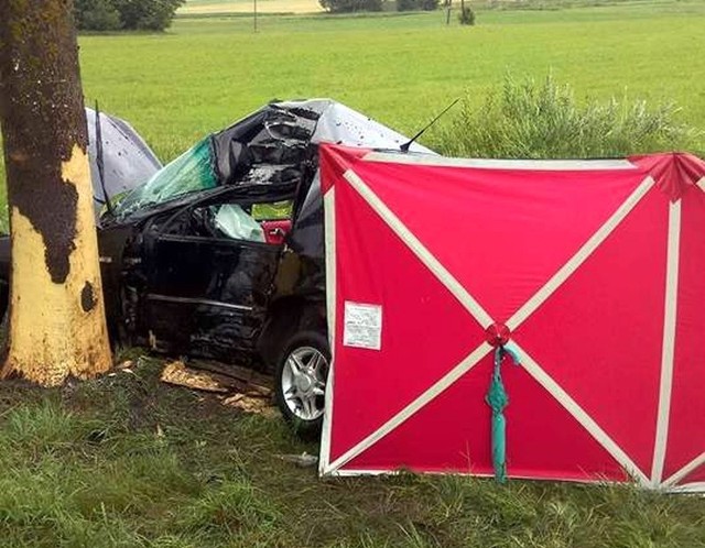 Wypadek śmiertelny w m. Kalnica. Kobieta uderzyła w drzewo i zginęła na miejscu.