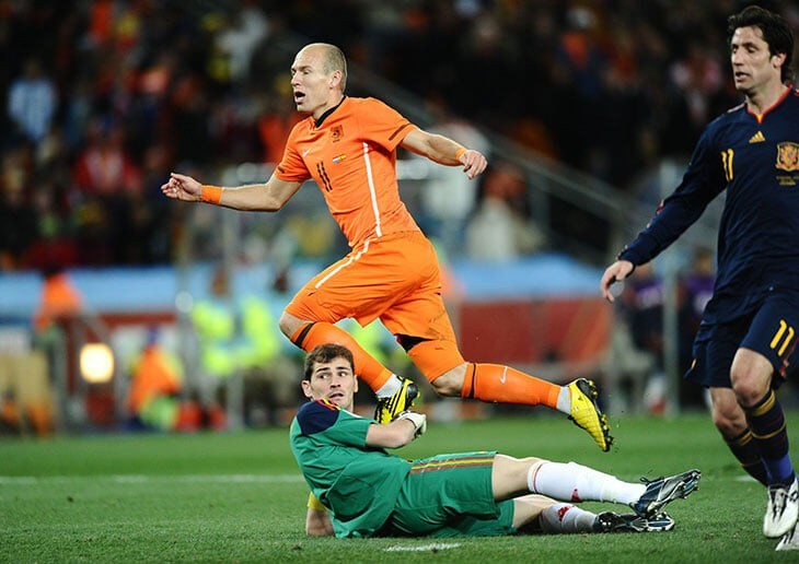 Arjen Robben w finale mundialu 2010 w RPA nie strzelił gola...