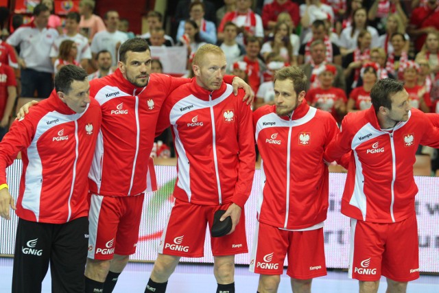 Reprezentanci Polski podczas meczu z Holandią w katowickim Spodku
