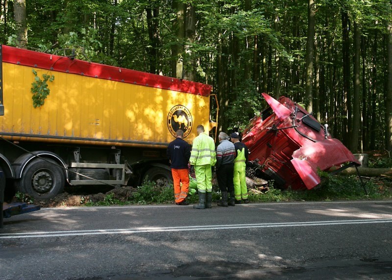 Wypadek tira
Na ul. Przesocinskiej tir uderzyl w drzewo.