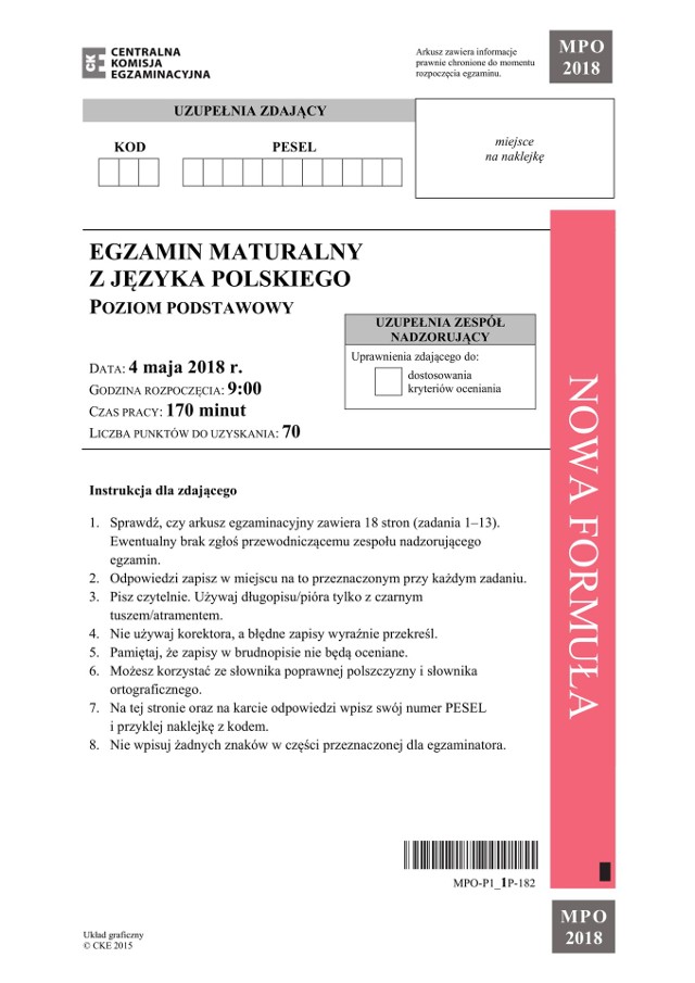 Matura 2018: Język polski - podstawowy, rozszerzony (Arkusze CKE, Odpowiedzi)