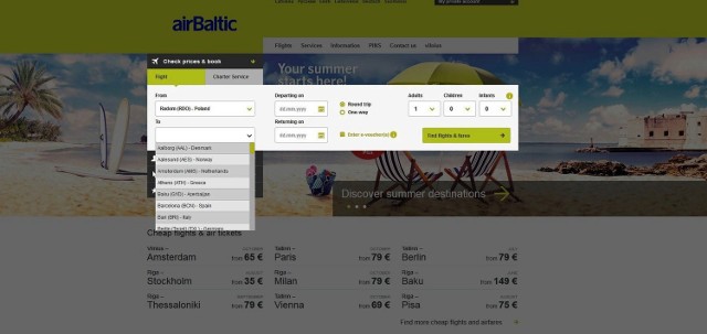 System sprzedaży biletów linii lotniczej Air Baltic z lotniska w Radomiu już działa.