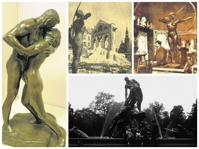 Rzeźby Ferdinanda Lepckego: "Pocałunek", "Łuczniczka" i "Potop",