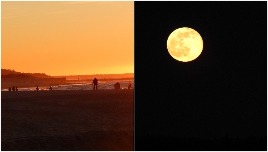 Zachód słońca i pełnia księżyca, Ustka 27 lutego 2021